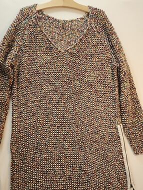 Annette Görtz Multicolored Open Knit V-Neck Sweater with Side Zip